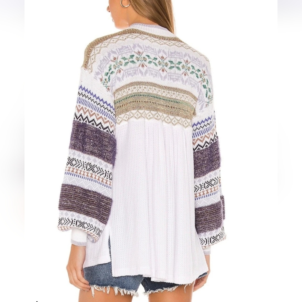 Free People Cabin Fever Swit Sweater Long Sleeve Half Zip  Metallic White Sm NWT - Picture 3 of 16